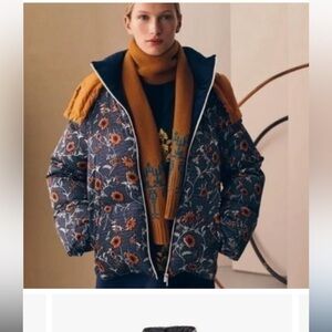 Tory Sport Floral Puffer Jacket - Navy and Orange